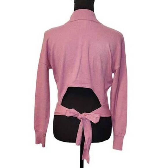 BCBGeneration Pink Rose Open Back Tie Mock Neck Sweater Small - Picture 3 of 7